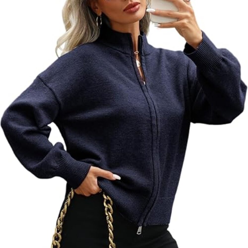 VIMPUNEC Fall Casual Cardigan Mock Neck Cardigan Black Small